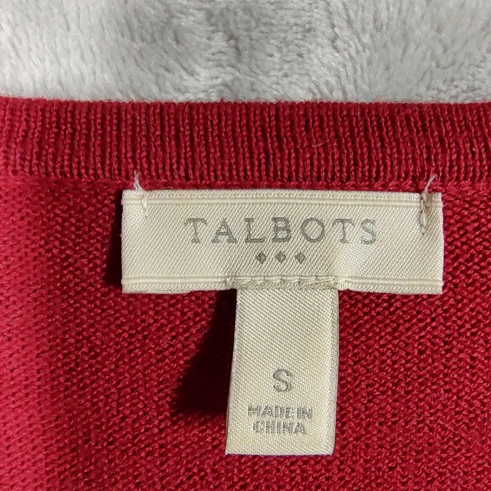 Talbots Red Argyle V-Neck Cotton Blend Metallic Knit Sweater Womens Small 3610 - Picture 3 of 7